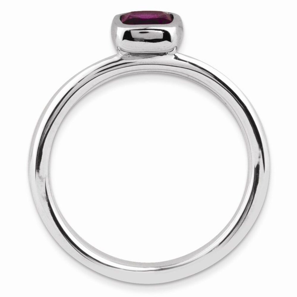 Silver Stackable Cushion Cut Rhodolite Garnet Solitaire Ring, Size 9 - Picture 2 of 5